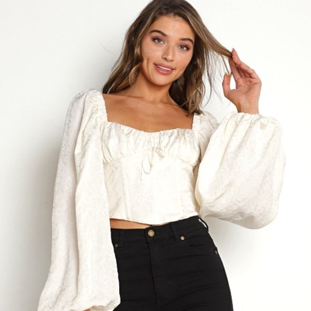 For Love & Lemons Janet Top Ivory White Size M NWT